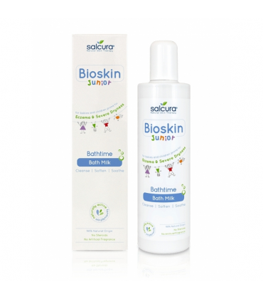 Lapte de baie Bioskin Junior pt bebelusi si copii piele foarte sensibila uscata cu eczeme Salcura 300 ml